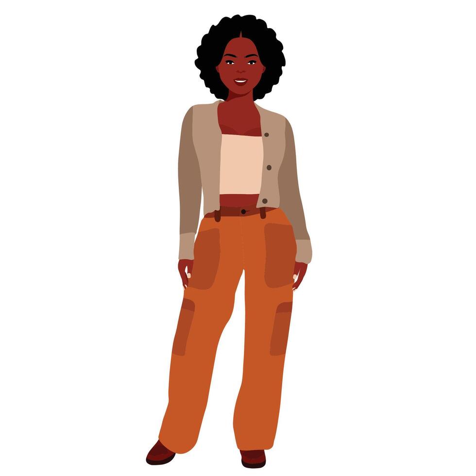 Black girl in grey cardigan vector