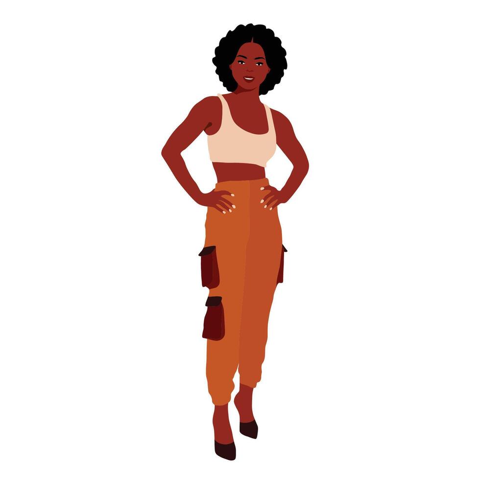 Black girl in pants with pockets vector