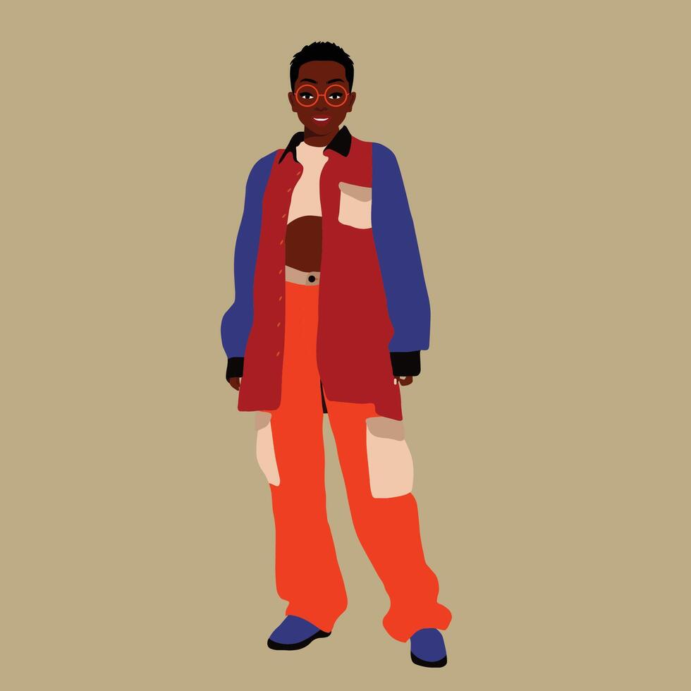 Black girl in orange pants vector