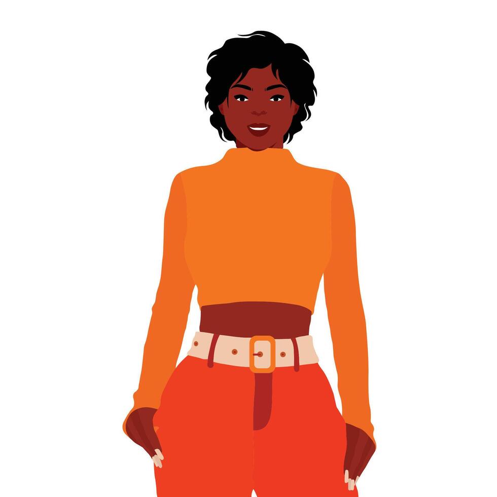 Black girl in orange jeans vector