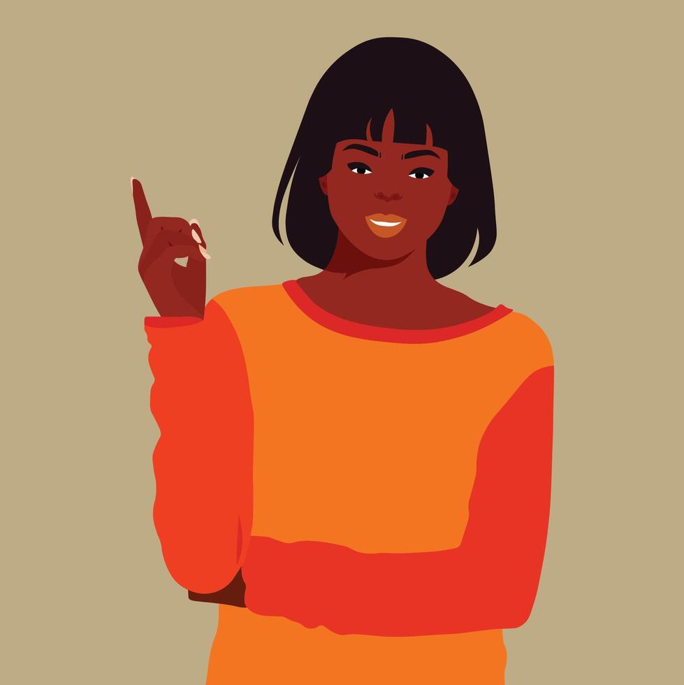 Black woman with one finger up vector