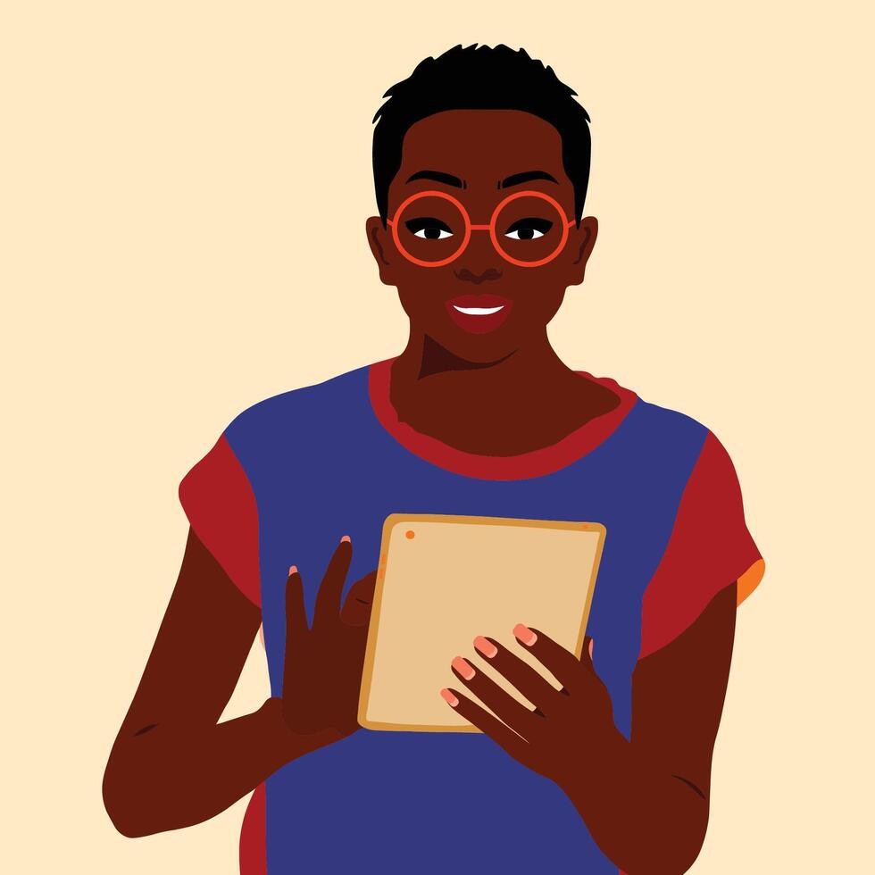 Female using her iPad vector