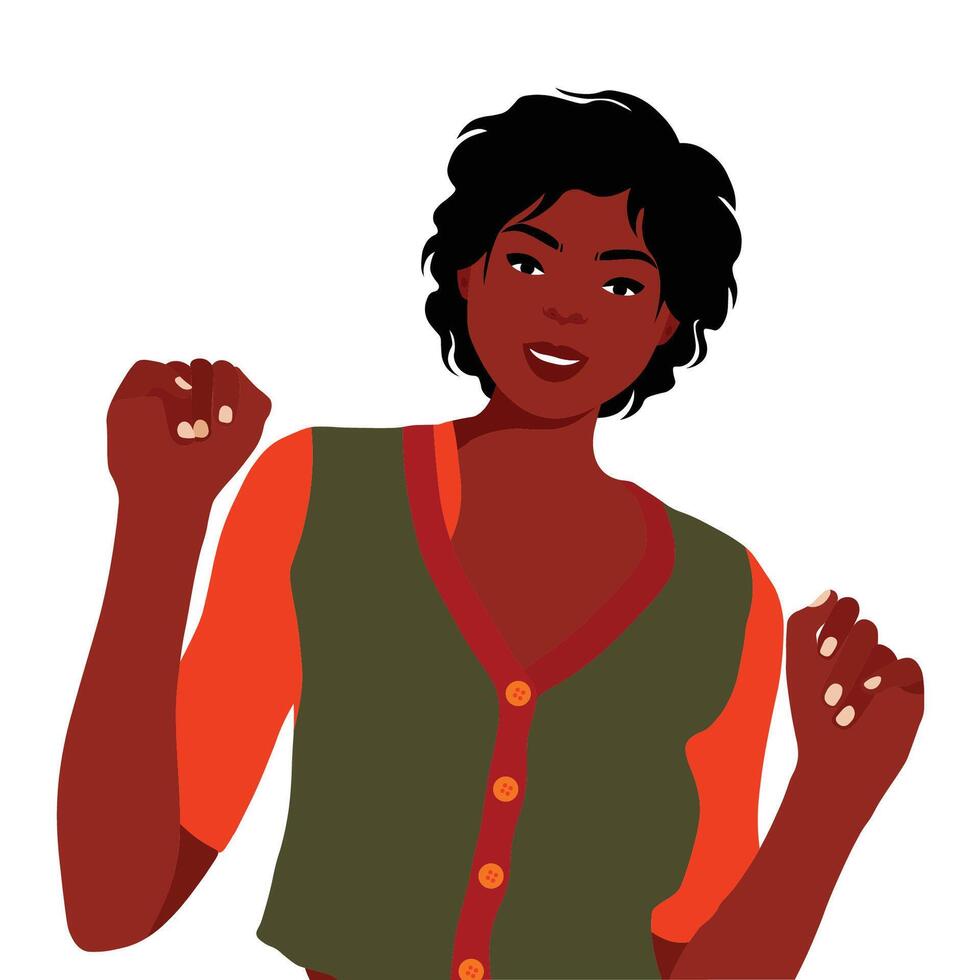 Black girl with hands up vector