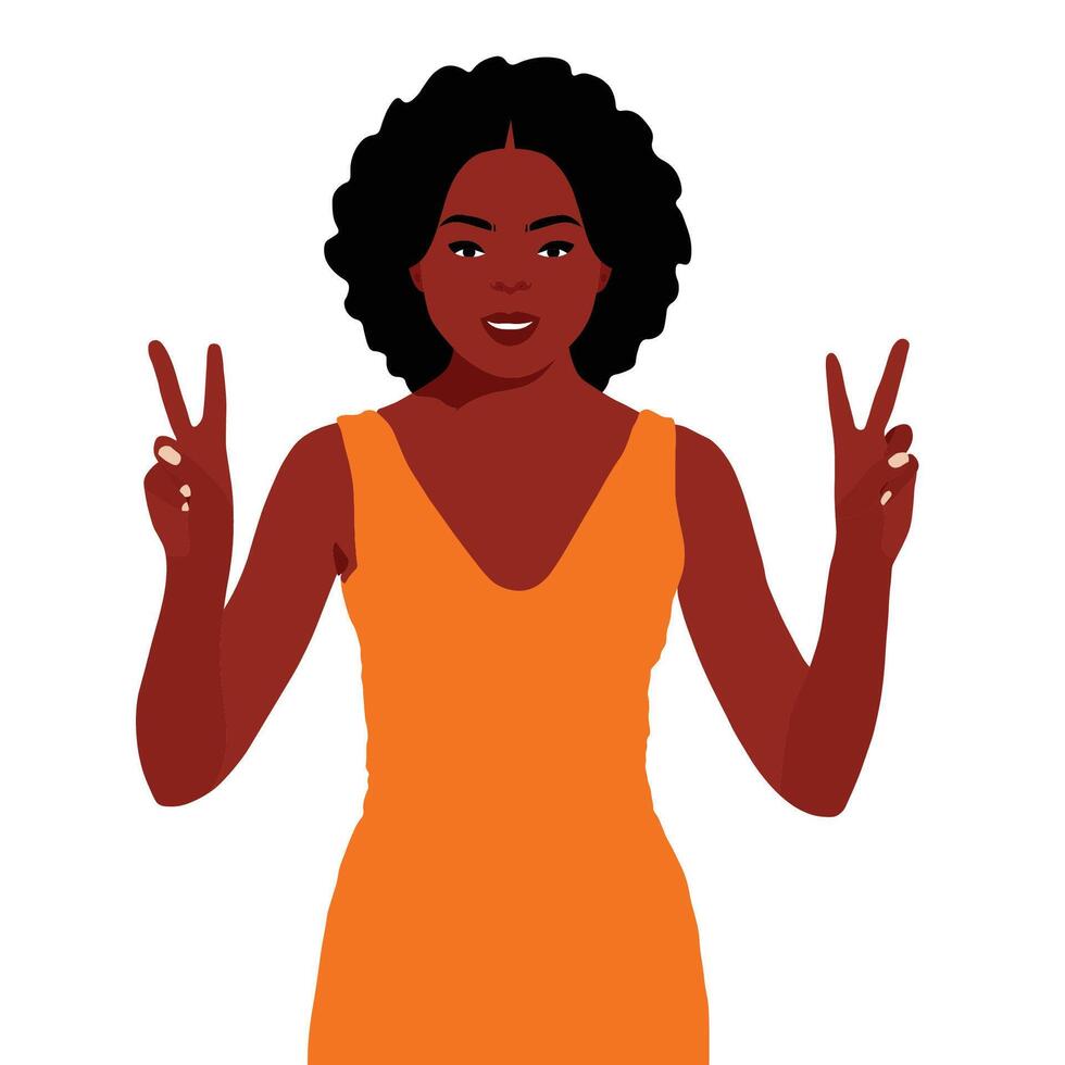 Afro black woman with two fingers up in elegant art style vector