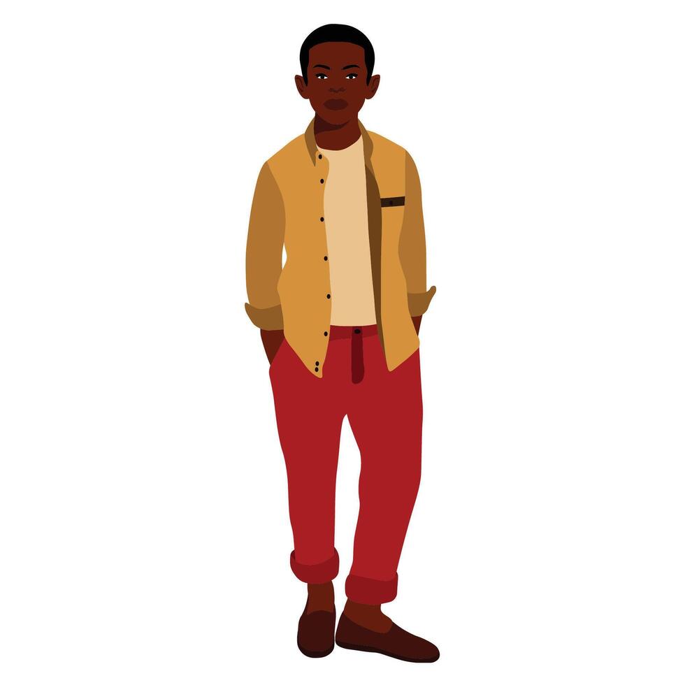 Handsome black boy in red pants elegant art style vector