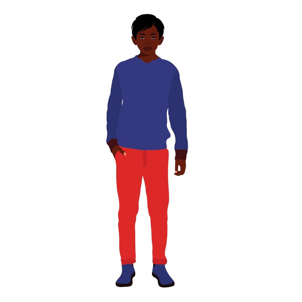 Black boy in blue sweater vector