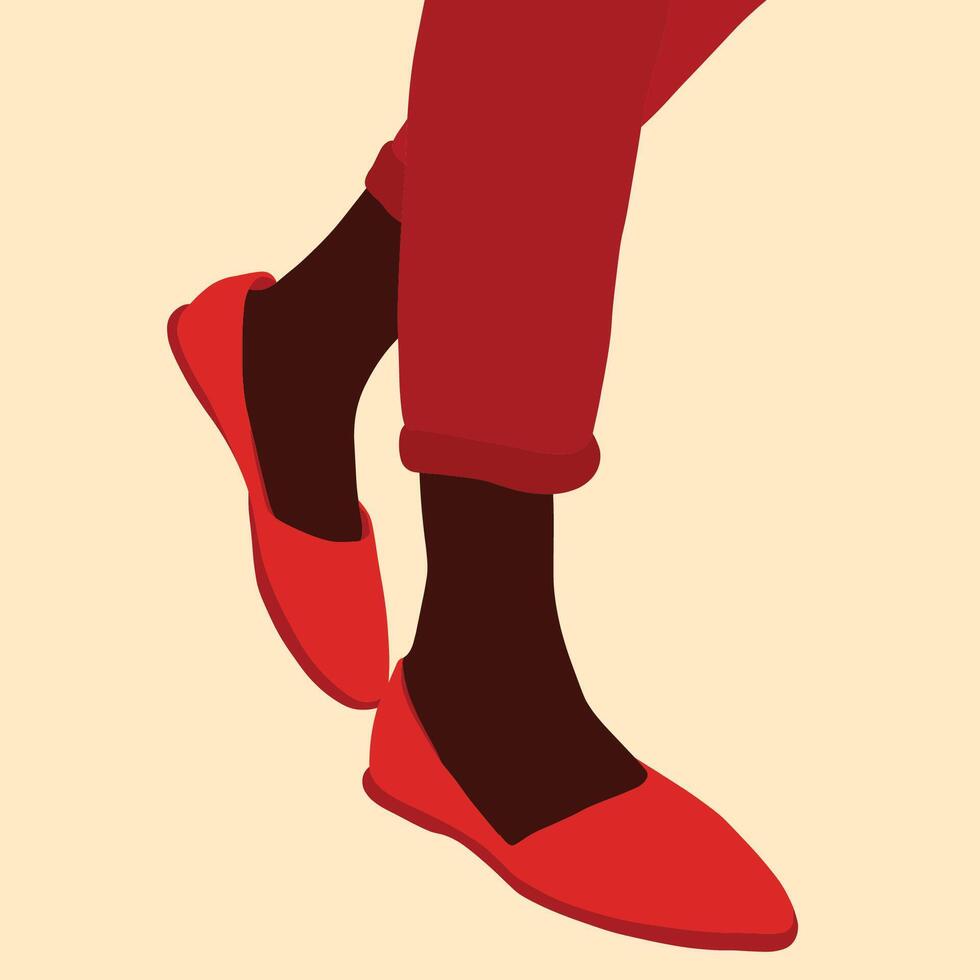 Black woman walking in red sandals vector