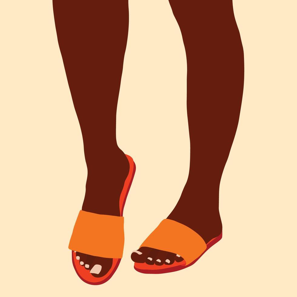 Black legs in orange sandals vector