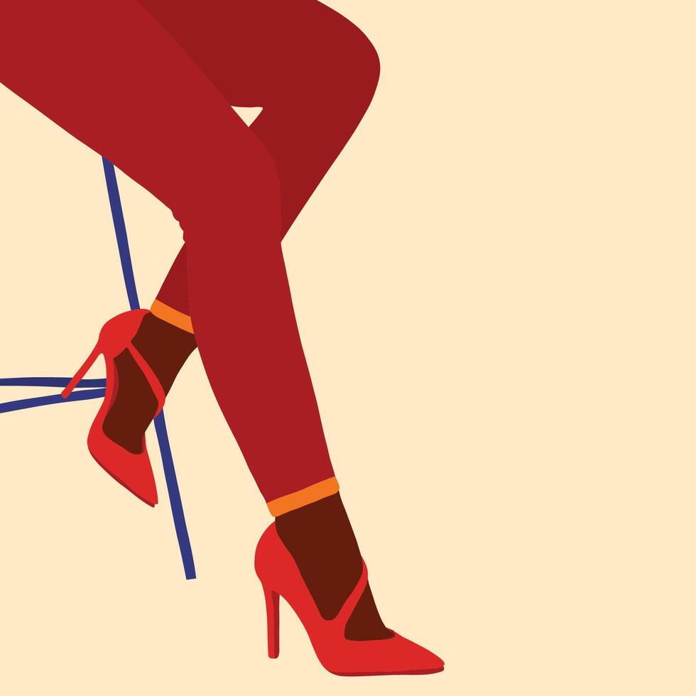 Female sitting with heels on the chair vector