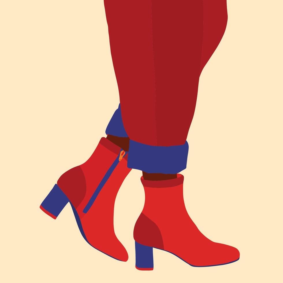 Woman in baggy pants and red boots vector