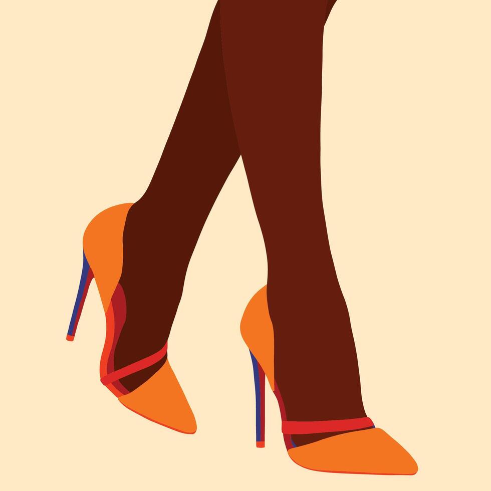 Orange heels on black legs vector