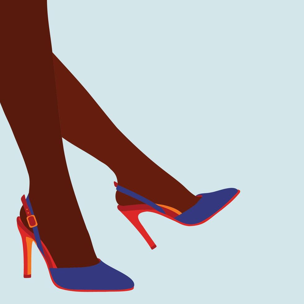 Blue heels on a black woman's legs vector