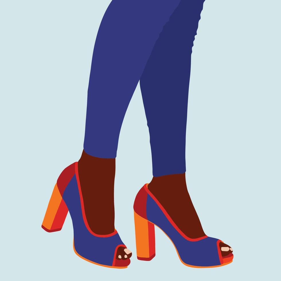 Woman blue high heel shoes vector