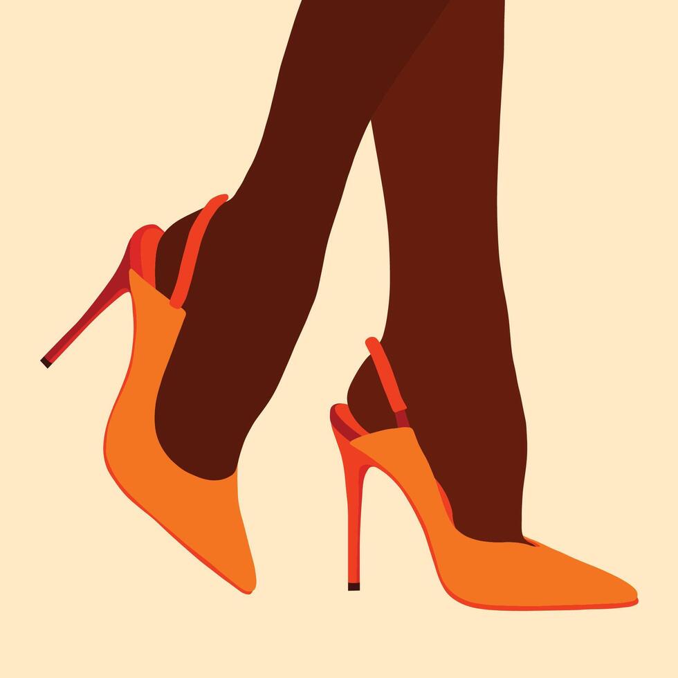 Woman in orange high heel shoes vector