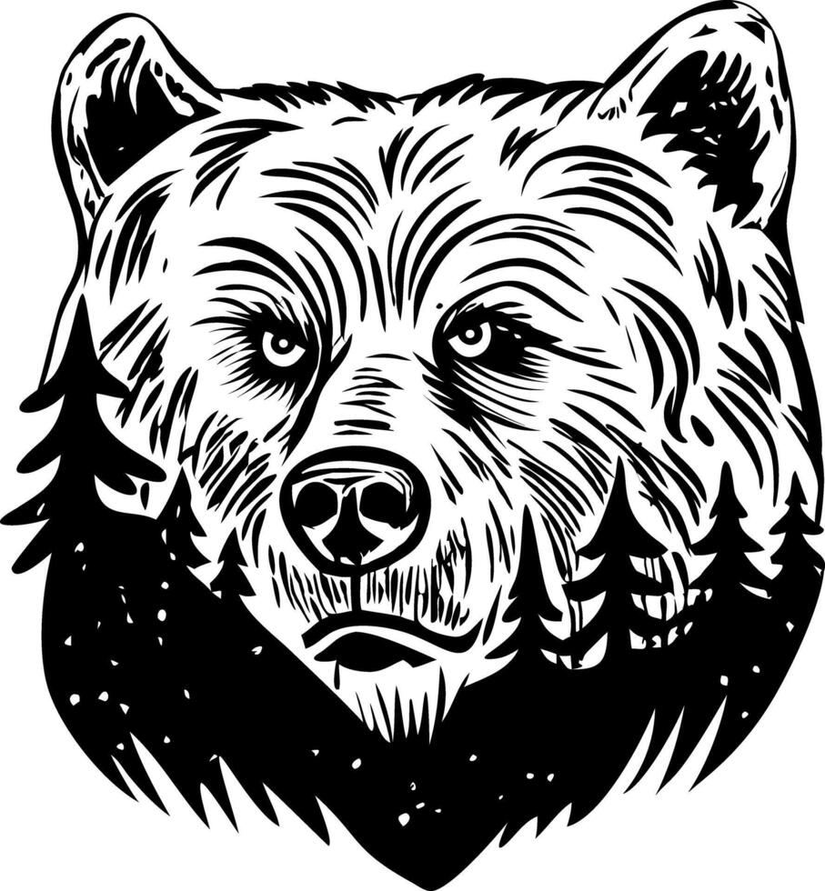 Bear face tattoo illustration in glyph style vector