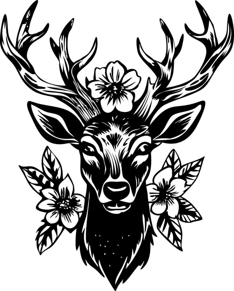 Deer head tattoo illustration in glyph style vector