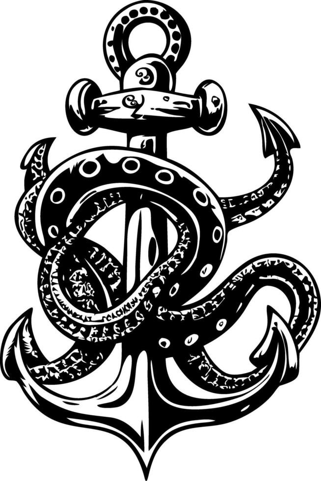 A vintage illustration of octopus anchor vector
