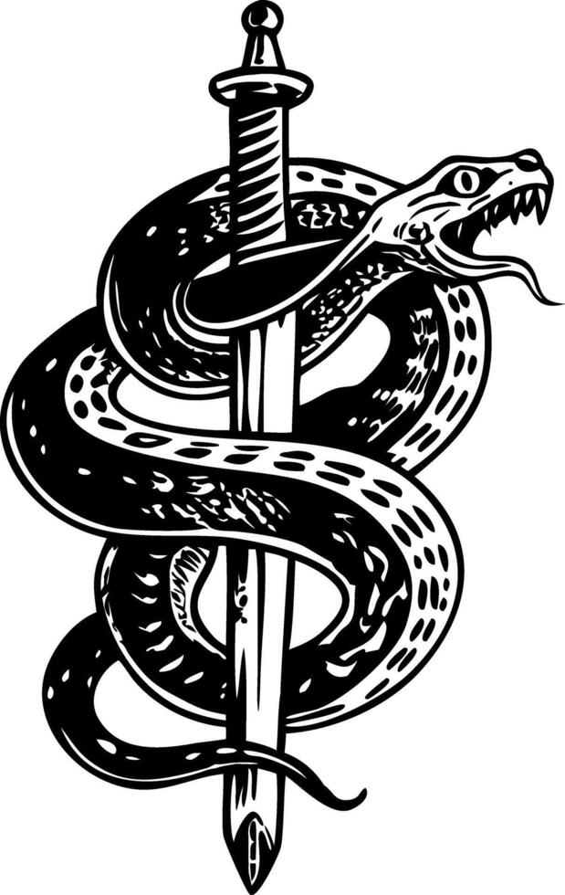 Snake sword tattoo illustration in vintage style vector