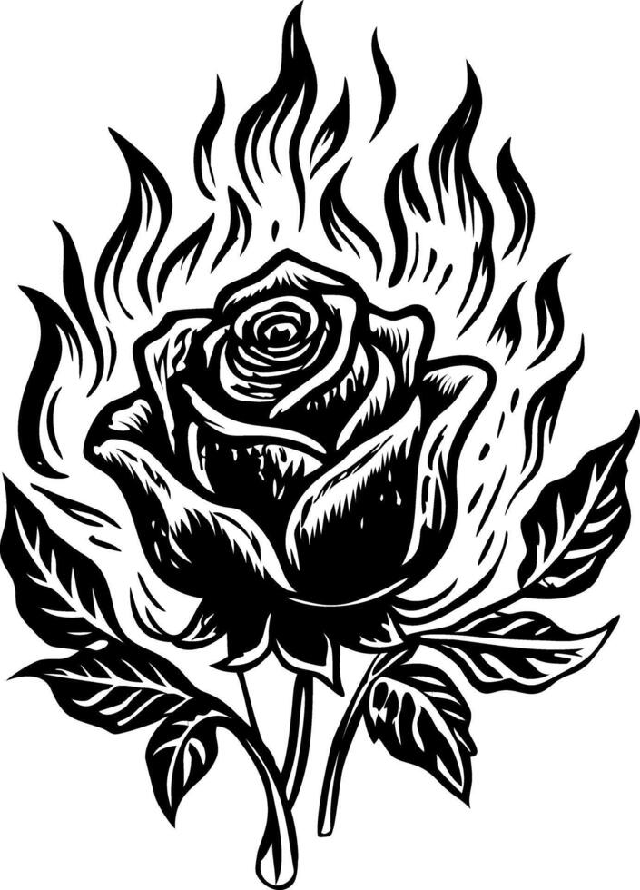 Flaming rose illustration in vintage style vector