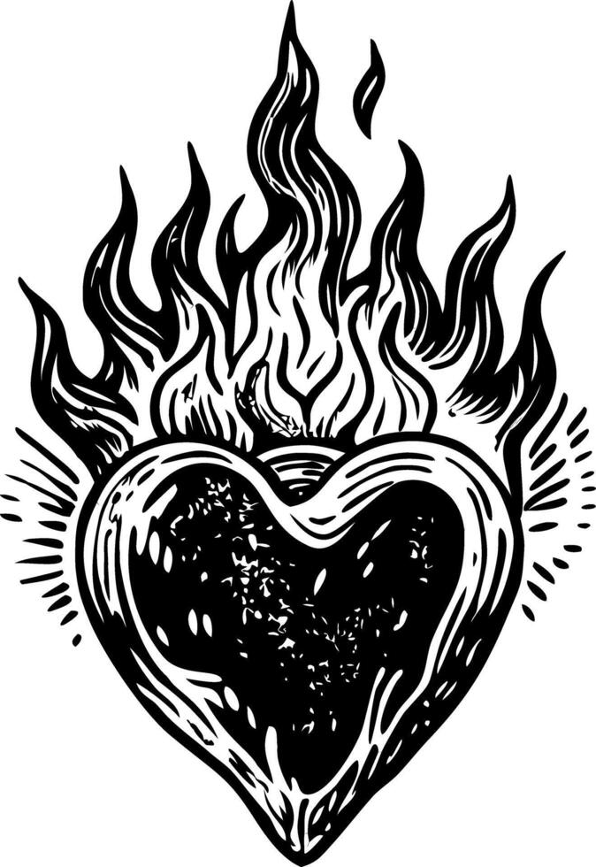 A glyph illustration of flaming heart vector