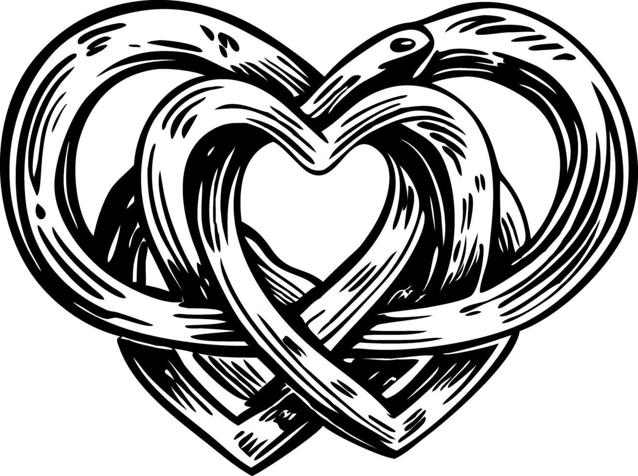 A glyph illustration of intertwined heart tattoo vector