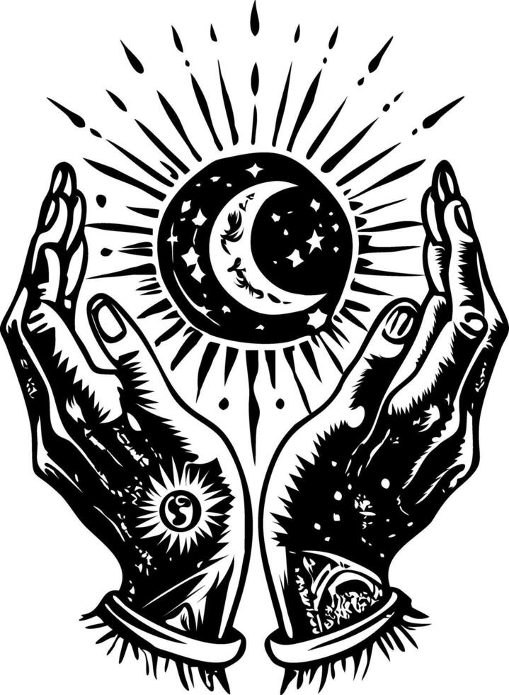 Occult hands tattoo illustration in vintage style vector