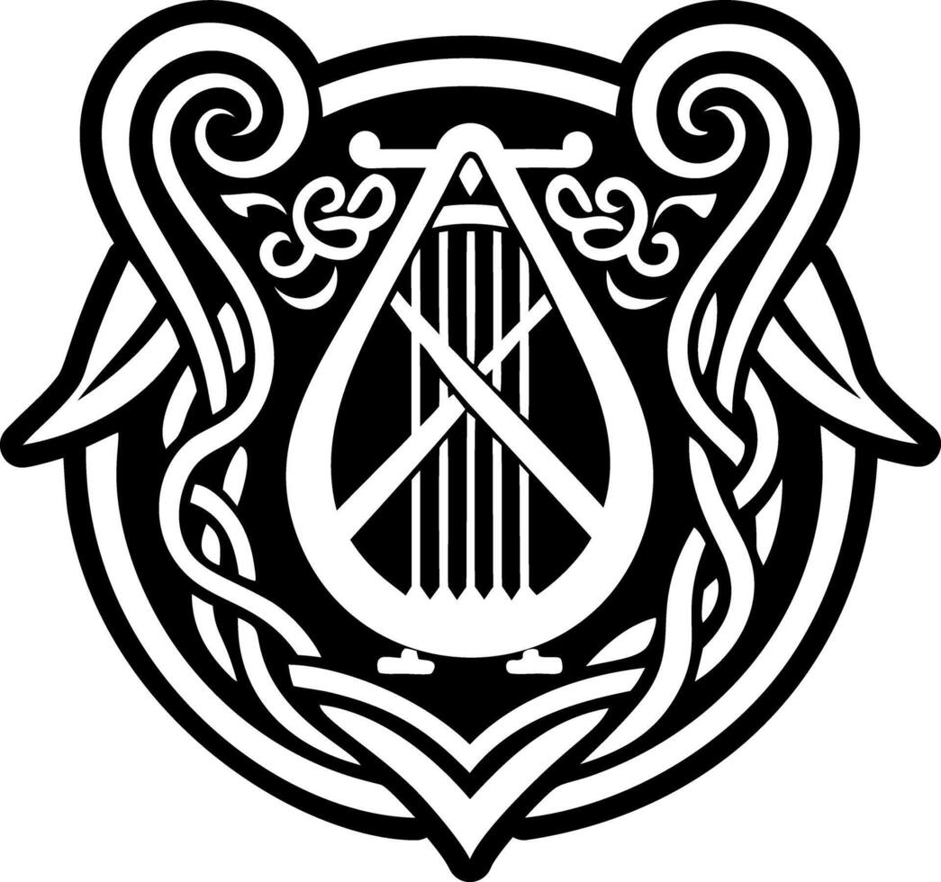 A glyph style icon of celtic lyre symbol vector