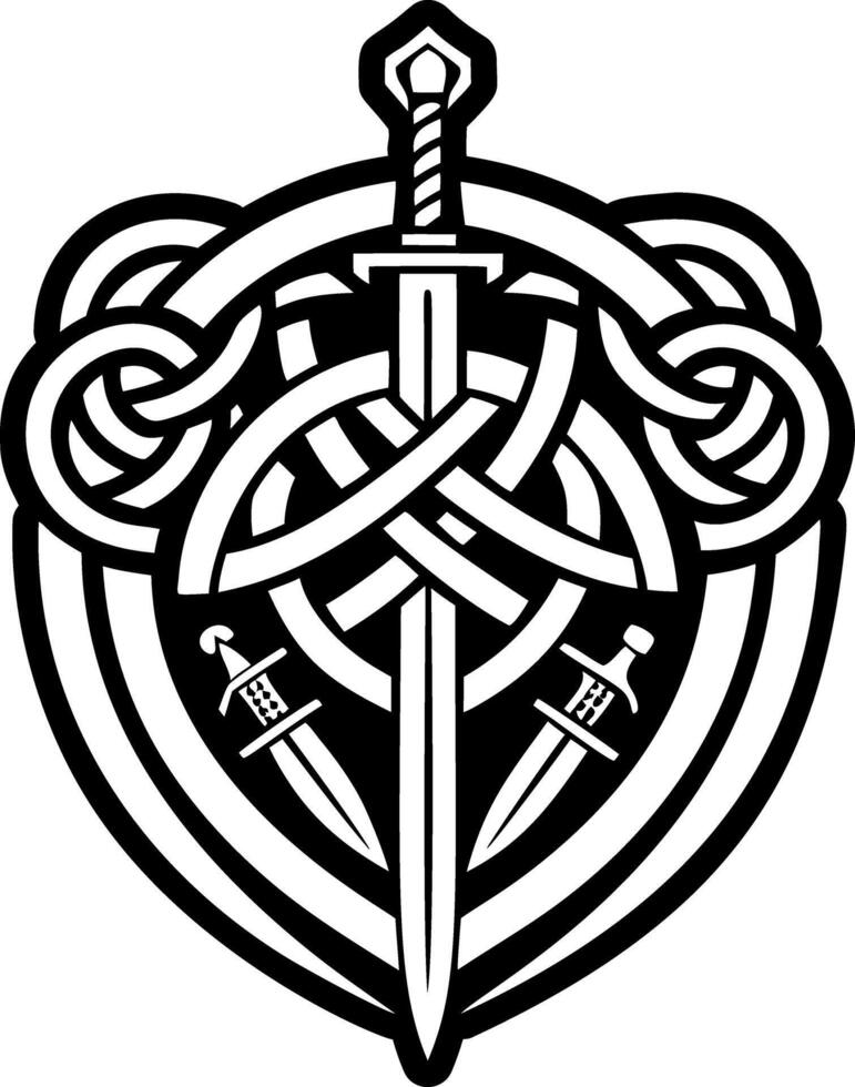 Sword shield symbol icon in filled style vector