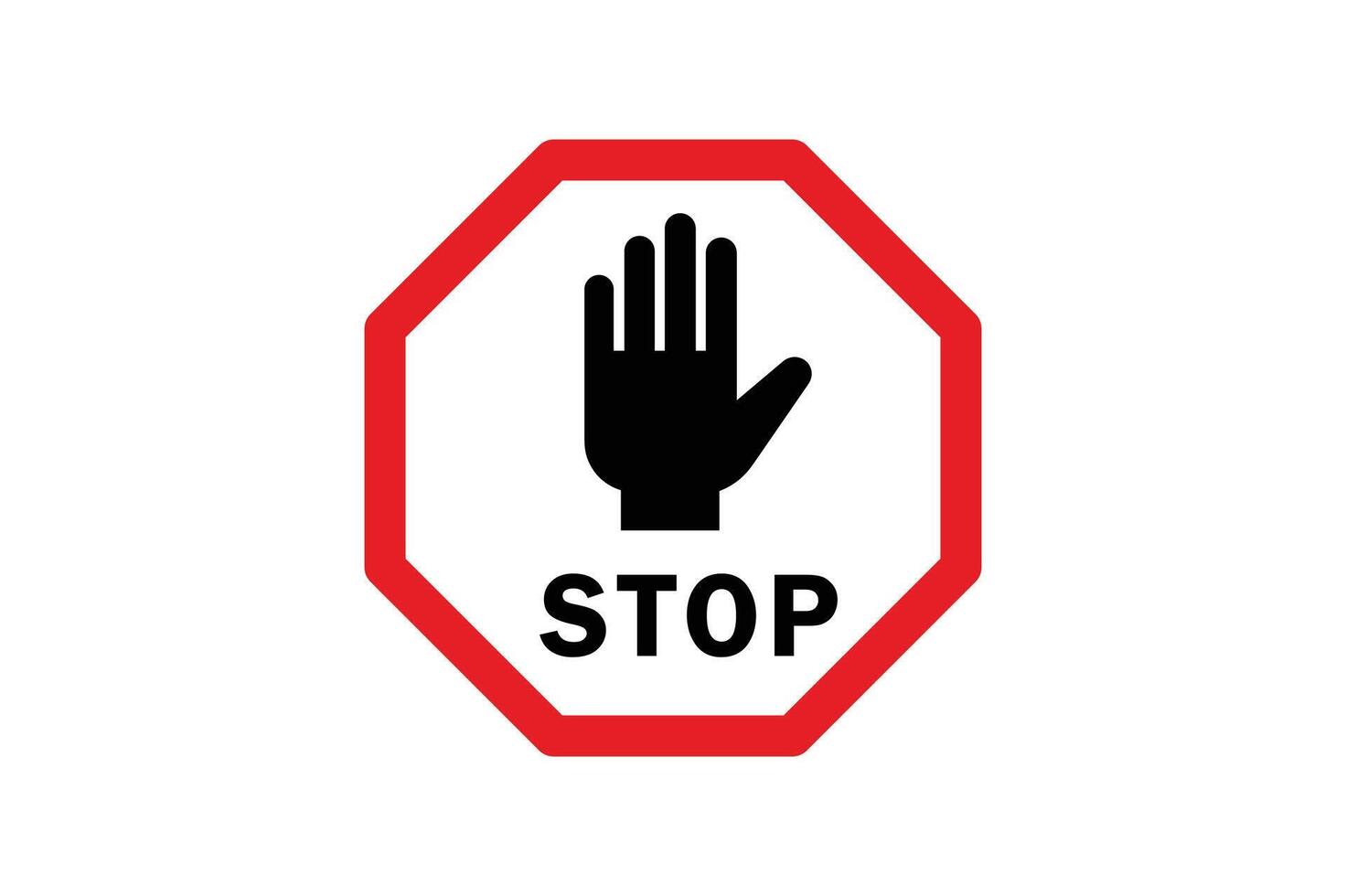 Stop Sign with Hand Gesture for Safety Awareness, stop sign with hand, warning stop sign, red prohibition symbol, do not enter sign vector