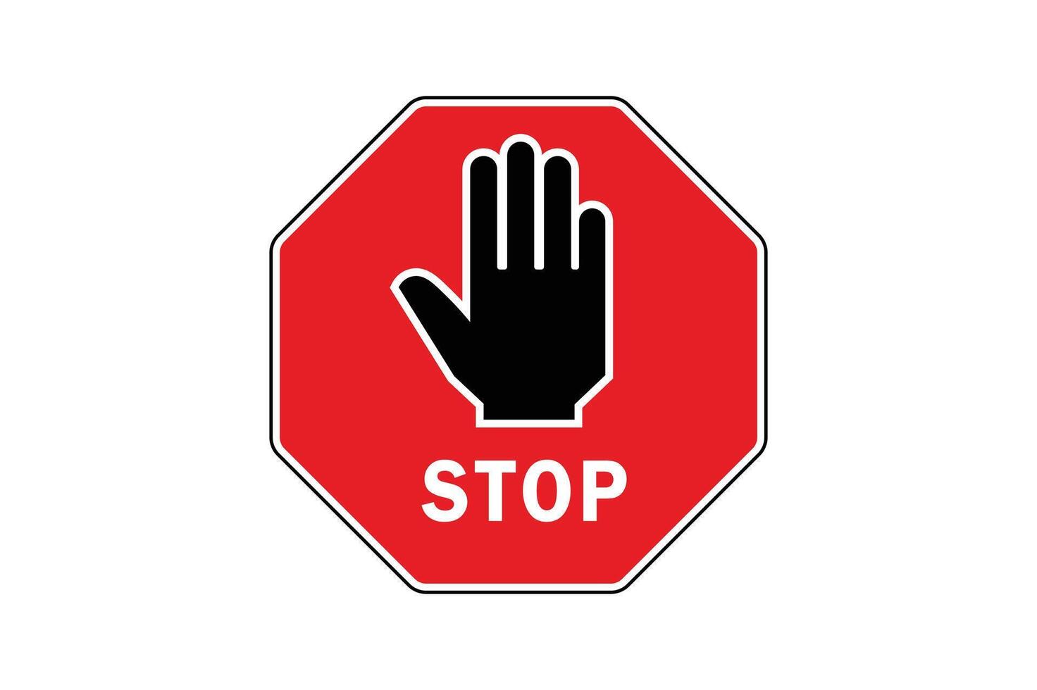 Red Stop Sign with Hand for Warning Messages, stop sign with hand, warning stop sign, red prohibition symbol, do not enter sign vector