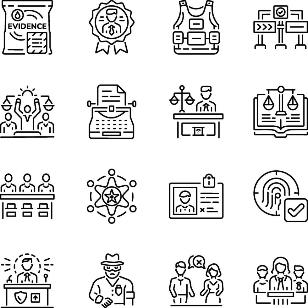 Collection of Linear Style Law Enforcement Icons vector