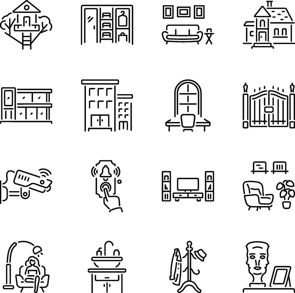 Collection of Linear Style Home Icons vector