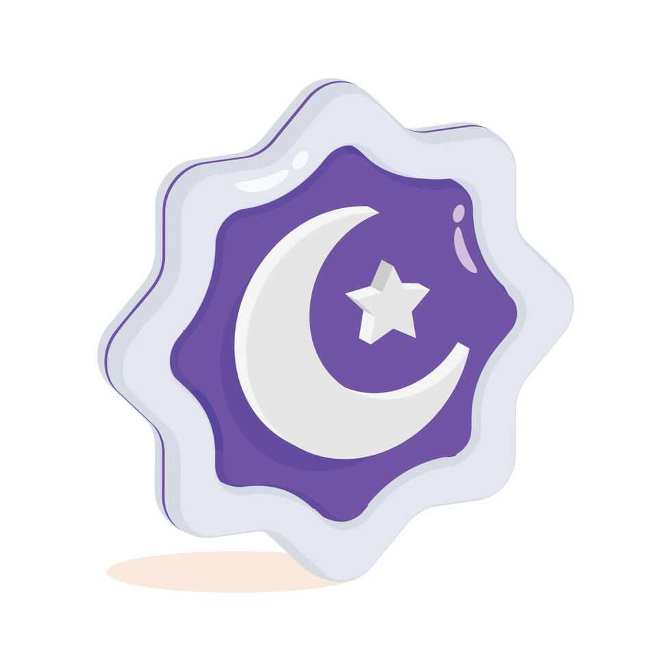 Islamic crescent moon and star badge representing Ramadan celebrations and blessings. vector