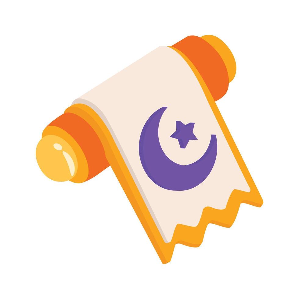 Religious Islamic scroll with crescent moon, symbolizing holy Ramadan. vector
