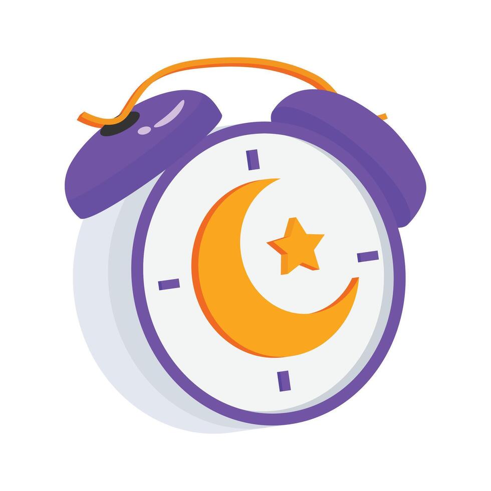 Alarm clock with crescent moon for waking up for Suhoor in Ramadan. vector