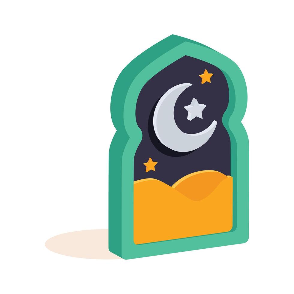 Mosque windows with green lantern to celebrate eid al fitr vector