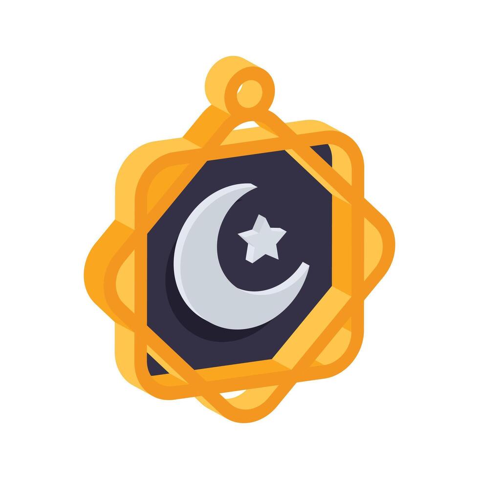 An amazing icon of a decorative pendant, showcasing a crescent moon and star vector