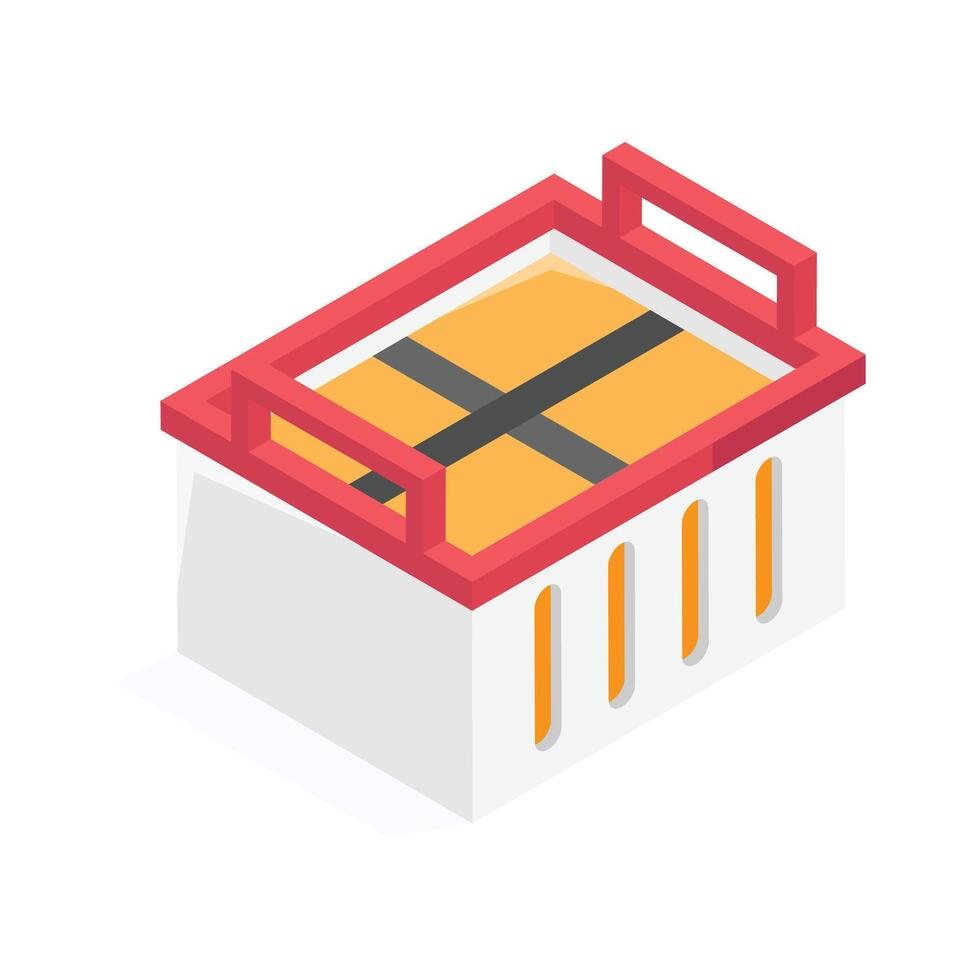 This isometric illustration showcases a simple, modern shopping basket. vector