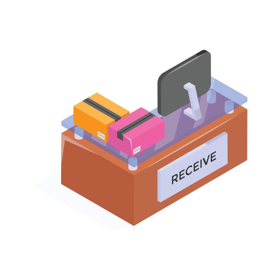 Receiving counter with package delivery and product processing. vector