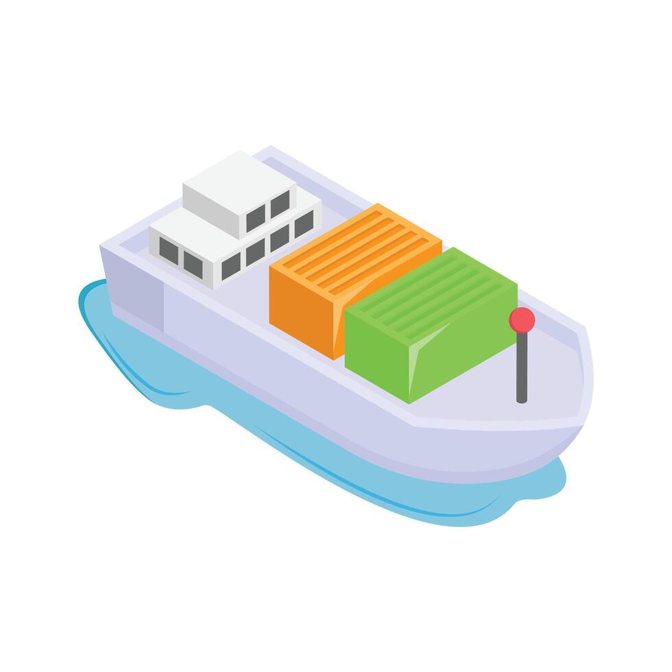 This vibrant isometric icon showcases a cargo ship loaded with containers. vector