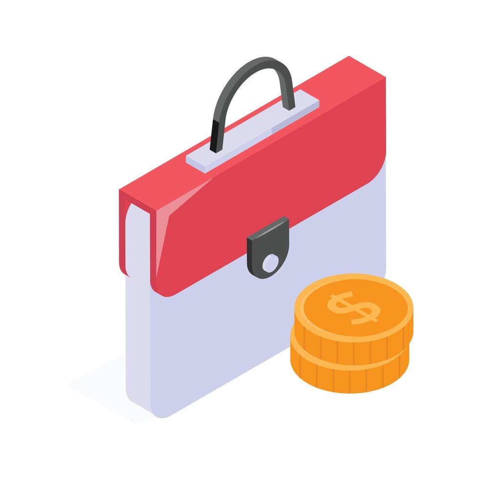 Professional briefcase with money coins representing ecommerce business. vector