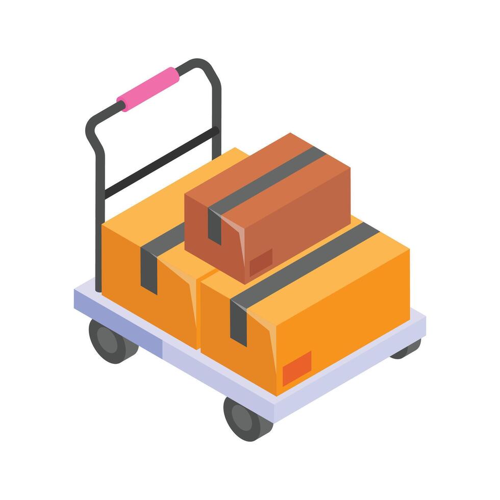A warehouse cart carrying multiple shipment boxes. vector