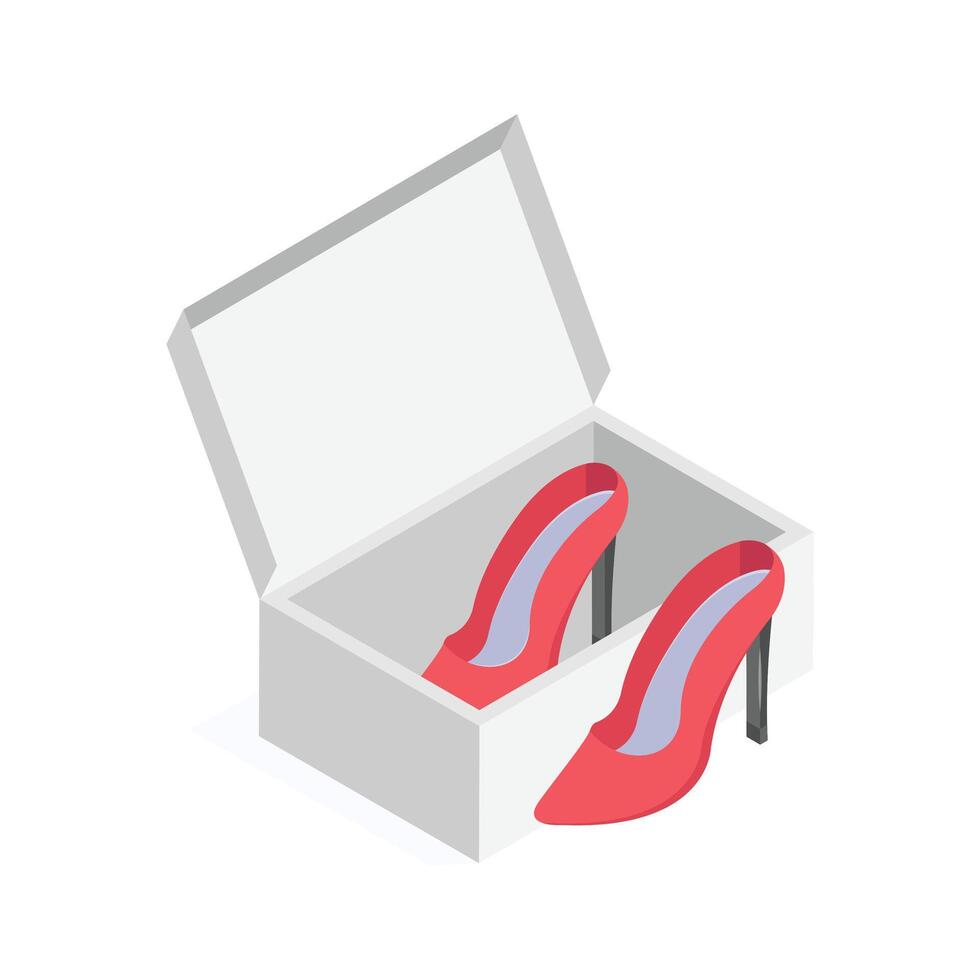 A stylized isometric icon of high heeled shoes inside a shoebox vector
