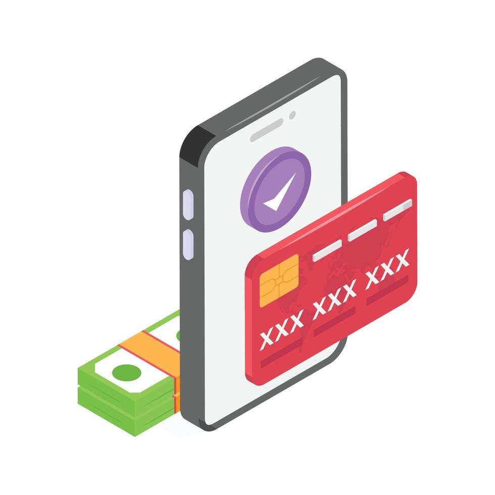 Secure Mobile Payment Illustration with Credit Card and Cash vector