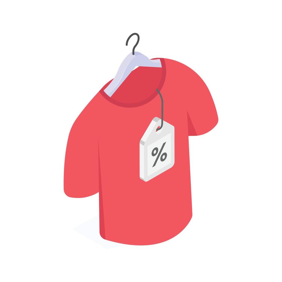 An isometric icon of a t-shirt hanging on a hanger vector