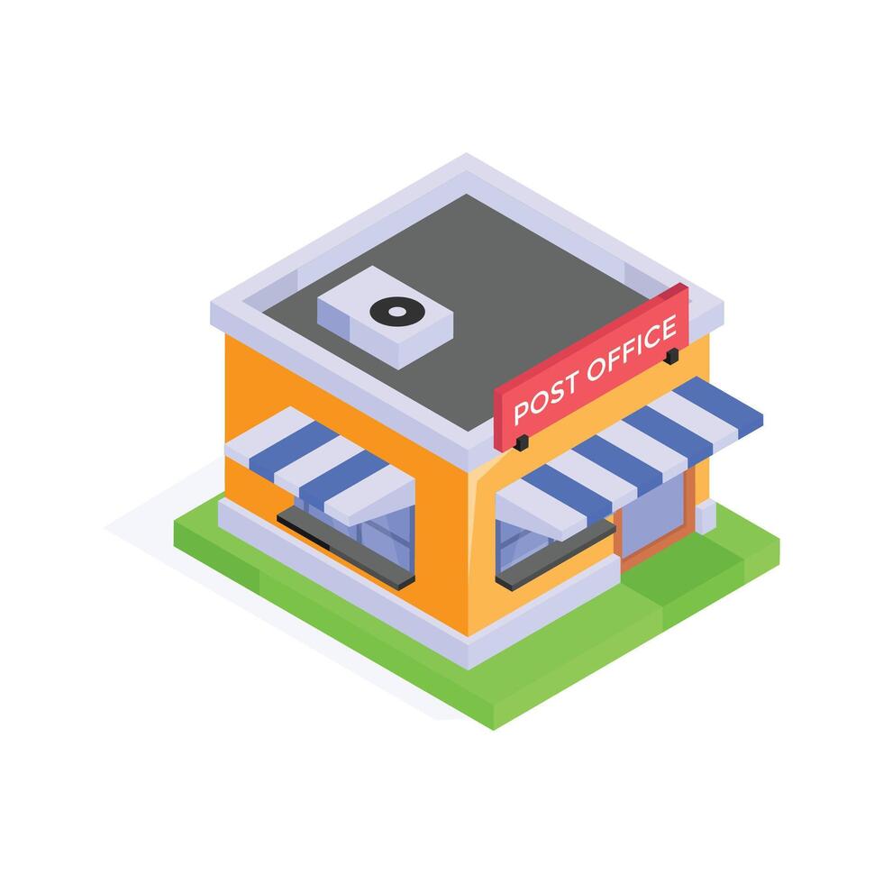 Isometric post office building for mail and parcel delivery services. vector