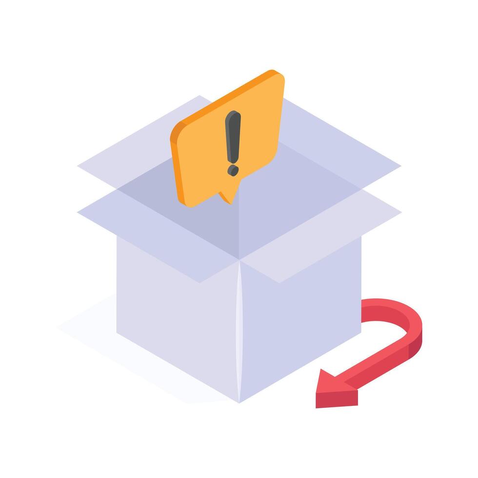 Open Box with Warning Icon and Reverse Arrow, Representing a Problem or Issue vector