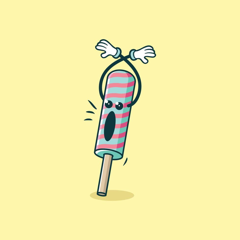 A surprised striped popsicle character holds its arms up vector