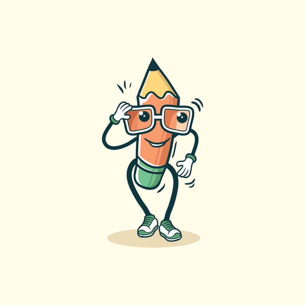 A Happy Pencil Character Wearing Glasses and Shoes vector