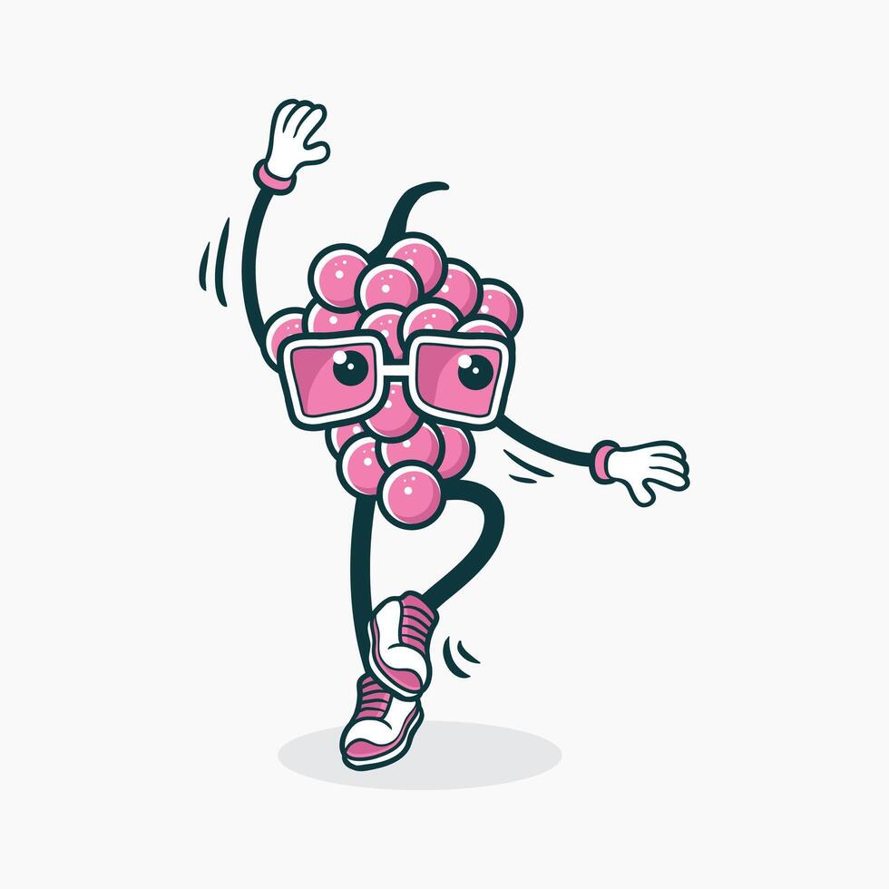 A Grape Character Dances Joyfully Wearing Glasses vector